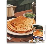 Puzzle Adulte 1000 pièces - Pain Plat Indien et Chutney Vert - Jeu éducatif et Stimulant - Idée Cadeau Originale - Dimensions:38x26cm