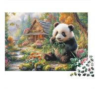 Puzzle Adulte 1000 Pièces, Panda Géant, Panda, Cabane, Bambou, en Train de Manger, Premium Épais Robustes, Défi Antistress Jeu Famille Déco 38x26cm
