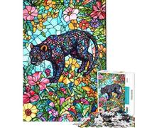 Puzzle Adulte 1000 pièces Panthère en vitrail Jeu Manuel Stimulant et Difficile Idéal comme Cadeau pour Toute la Famille (Taille 50x75cm)