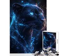 Puzzle Adulte 1000 pièces Panthère Noire à l'énergie Bleue Jeu Anti-Stress et éducatif Idée Cadeau Décompression intellectuelle Dimensions 38x26cm