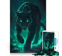 Puzzle Adulte 1000 pièces Panthère Noire dans des Flammes Vertes Décoration soignée,Jeu de réflexion,Divertissement Occasionnel,décoration de Noël (50x75cm)