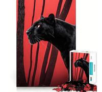 Puzzle Adulte 1000 pièces Panthère Noire dans la forêt Rouge Décoration soignée,Jeu de réflexion,Divertissement Occasionnel,décoration de Noël (50x75cm)