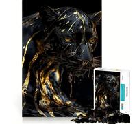 Puzzle Adulte 1000 pièces Panthère Noire,Effet Or,découpe Nette,Jeu de Concentration Amusant,Moment de détente,Cadeau de Noël Original (50x75cm)