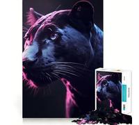 Puzzle Adulte 1000 pièces Panthère Noire Rose,Jeu de Construction Lumineux et épuré,Divertissement Relaxant,Cadeau de Noël (38x52cm)