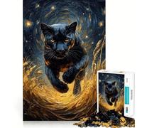 Puzzle Adulte 1000 pièces Panthère Noire sur Fond doré,découpe Fine,Divertissement et résolution de problèmes,Jeu Relaxant,décoration Murale de Noël (50x75cm)