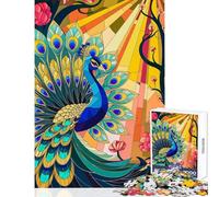 Puzzle Adulte 1000 pièces Paon à la Queue splendide Plumes en vitrail Jeu éducatif pour Toute la Famille décoration intérieure Cadeau Unique pour Anniversaire et Noël (50x75cm)