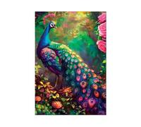 Puzzle Adulte 1000 Pieces Paon Colore au Jardin - Oiseau, Animaux - Carton fsc, Qualite Premium - Set defi Jeu Adultes + Carte