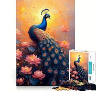 Puzzle Adulte 1000 pièces Paon et Fleurs de Lotus Jeu d'exercice Mental apaisant Design et Assemblage Cadeau Exceptionnel (38x26cm)