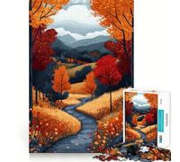 Puzzle Adulte 1000 pièces Paysage d'automne avec Chemin sinueux Assemblage Parfait Art Jeu Intelligent Cadeau Jeu Lent Cadeau Artistique de Noël (38x52cm)