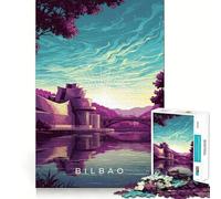 Puzzle Adulte 1000 pièces Paysage de Bilbao avec Le musée Guggenheim,Finitions Haut de Gamme,Casse-tête logique,Jeu de détente,Divertissement,décoration de Noël (50x75cm)
