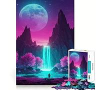 Puzzle Adulte 1000 pièces Paysage de Cascade néon avec Arbres Roses, 38x26cm, idéal pour se détendre et stimuler Son Esprit Un Cadeau précieux et de qualité