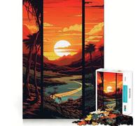 Puzzle Adulte 1000 pièces Paysage de Coucher de Soleil Tropical Art numérique Jeu de précision Jouet cérébral Intelligent pour Passer Le Temps Libre Cadeau d'anniversaire pour l'esprit (38x26cm)