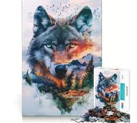 Puzzle Adulte 1000 pièces Paysage de Loup à Double Exposition Jeu de Stimulation mentale Découpe Laser de qualité supérieure Activité relaxante en Groupe à l'intérieur (38x26cm)
