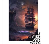 Puzzle adulte 1000 pièces Paysage de navires pirates 1 Puzzle en bois pour adultes et adolescents Décoration de la maison Puzzle jouets 1000 pièces (75x50 cm)