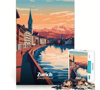 Puzzle Adulte 1000 pièces Paysage de Zurich au Coucher du Soleil Jeu de Stimulation mentale Découpe Laser de qualité supérieure Activité relaxante en Groupe à l'intérieur (50x75cm)