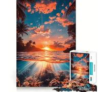 Puzzle Adulte 1000 pièces Paysage Marin Tropical au Coucher du Soleil Jeu de précision Jouet cérébral Intelligent pour Passer Le Temps Libre Cadeau d'anniversaire pour l'esprit (38x26cm)