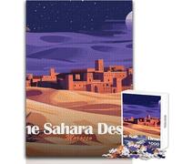 Puzzle Adulte 1000 pièces - Paysage Nocturne du désert du Sahara marocain - Jeu de défi Unique - Activités familiales - Idée Cadeau - Dimensions 38x26cm