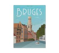 Puzzle Adulte 1000 Pièces Paysage Puzzle en Bois Puzzle en 3D，Affiche de Voyage Vintage de Bruges en Belgique，DIY Éducatif Puzzle Noël Décoration De Maison Cadeau（75x50cm）-BN85