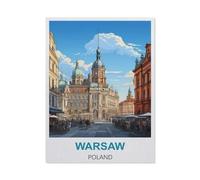 Puzzle Adulte 1000 Pièces Paysage Puzzle en Bois Puzzle en 3D,Affiche de Voyage Vintage de Varsovie en Pologne,DIY Éducatif Puzzle Noël Décoration De Maison Cadeau(75x50cm)-BI25