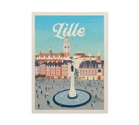 Puzzle Adulte 1000 Pièces Paysage Puzzle en Bois Puzzle en 3D，Affiche de Voyage Vintage en France, Lille, Place，DIY Art Moderne Cadeau Spécial Déco Maison（75x50cm）-BO87