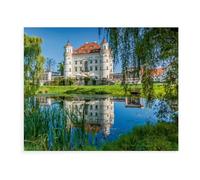 Puzzle Adulte 1000 Pièces Paysage Puzzle en Bois Puzzle en 3D，Château de Schildau près d'Hirschberg，Coloré DIY Art Moderne Cadeau Spécial Déco Maison（75x50cm）-AX10