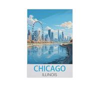 Puzzle Adulte 1000 Pièces Paysage Puzzle en Bois Puzzle en 3D，Chicago, Illinois，DIY Éducatif Puzzle Noël Décoration De Maison Cadeau（75x50cm）-AK50