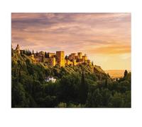Puzzle Adulte 1000 Pièces Paysage Puzzle en Bois Puzzle en 3D，Coucher de Soleil enchanté sur l’Alhambra, Grenade, Espagne，DIY Art Moderne Cadeau Spécial Déco Maison（75x50cm）-X76
