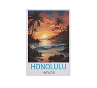 Puzzle Adulte 1000 Pièces Paysage Puzzle en Bois Puzzle en 3D，Honolulu, Hawaï，DIY Art Moderne Cadeau Spécial Déco Maison（75x50cm）-GJ28