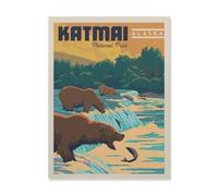 Puzzle Adulte 1000 Pièces Paysage Puzzle en Bois Puzzle en 3D，Ours Brun pêchant Le Saumon，Coloré DIY Art Moderne Cadeau Spécial Déco Maison（75x50cm）-HQ32