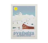 Puzzle Adulte 1000 Pièces Paysage Puzzle en Papier Puzzle en 3D，Affiche de Voyage Vintage des Pyrénées, France Ski，DIY Éducatif Puzzle Noël Décoration De Maison Cadeau（50x70cm）-BO85