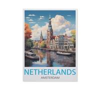 Puzzle Adulte 1000 Pièces Paysage Puzzle en Papier Puzzle en 3D，Amsterdam, Pays-Bas，DIY Éducatif Puzzle Noël Décoration De Maison Cadeau（50x70cm）-U82