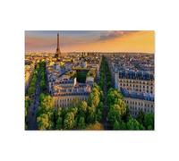 Puzzle Adulte 1000 Pièces Paysage Puzzle en Papier Puzzle en 3D，Skyline de Paris avec Tour Eiffel au Coucher du Soleil, France，Coloré DIY Art Moderne Cadeau Spécial Déco Maison（38x26cm）-R94