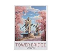 Puzzle Adulte 1000 Pièces Paysage Puzzle en Papier Puzzle en 3D，Tower Bridge London Vintage Travel Poster，DIY Art Moderne Cadeau Spécial Déco Maison（50x70cm）-AO47