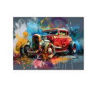Puzzle Adulte 1000 Pièces Paysage Puzzle en Papier Puzzle en 3D，Voiture Vintage revisitée par l'IA sous Un Nouvel Aspect，DIY Art Moderne Cadeau Spécial Déco Maison（38x26cm）-AH72
