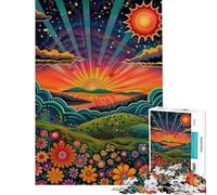 Puzzle Adulte 1000 pièces Paysage rétro psychédélique au Lever du Soleil Jeu Familial pour Passer Le Temps à la Maison idéal pour Un Anniversaire ou Noël (Dimensions 38x26cm)