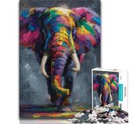 Puzzle Adulte 1000 pièces, Peinture à l'huile d'éléphant coloré, 1000 pièces pour Adultes, Jeux éducatifs, décoration d'intérieur, Cadeau d'anniversaire, Art Mural (Taille 38x26cm)