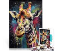 Puzzle Adulte 1000 pièces Peinture de Girafe Aidez Le Cerveau à exercer des Jouets addictifs pour cultiver la Patience Décoration Parfaite 52x38cm