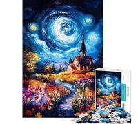 Puzzle Adulte 1000 pièces Peinture d'église sous Le Ciel Nocturne Puzzle Manuel Défi Difficile Idéal comme Cadeau pour Toute la Famille (Taille 38x52cm)
