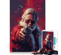 Puzzle Adulte 1000 pièces Père Noël maléfique avec Pistolet,découpe Lisse,Jeu d'entraînement cérébral,Loisir Amusant,Cadeau d'anniversaire (38x52cm)