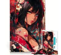 Puzzle Adulte 1000 pièces,Personnage d'anime,Fille en Rouge et Noir,décoration soignée,Jeu de réflexion,Divertissement Occasionnel,décoration de Noël (50x75cm)