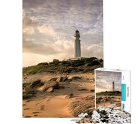 Puzzle Adulte 1000 pièces Phare sur Caños De Meca Cadix Andalousie Espagne Cadeau d'anniversaire ou de Noël Jeu de découpe de précision À partir de 14 Ans (50x75cm)