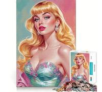 Puzzle Adulte 1000 pièces Pin-up Blonde en Robe Fleurie,découpe Nette,Jeu de Concentration Amusant,Moment de détente,Cadeau de Noël Amusant (50x75cm)