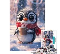 Puzzle Adulte 1000 pièces Pingouin Mignon avec café Jeu de Puzzle Manuel défi Difficile idéal comme Cadeau pour Toute la Famille (Taille 50x75cm)
