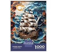 Puzzle Adulte 1000 Pièces Pirate Ship at Sea Puzzle Adulte Jeux De Famille Modèle À Assembler Offre Spéciale Cadeaux pour Toute La Famille 52x38cm/1000pcs