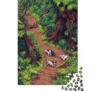 Puzzle Adulte 1000 Pièces, Pixel Art Dogs in A Forest Path, 52x38cm/1000pcs, pour Une Activité Posée À La Maison; Pièces Blanches avec Peu De Poussière