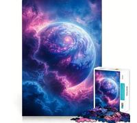 Puzzle Adulte 1000 pièces,planète Cosmique Bleue et Violette,Jeu aux Bords Nets,Jouet de Construction et de Concentration,Divertissement Relaxant,Cadeau de Noël (38x26cm)