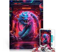 Puzzle Adulte 1000 pièces Porte Néon Dragon Difficile à réaliser mais Amusant et Humoristique décoration Murale 38x26cm