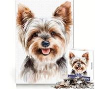 Puzzle Adulte 1000 pièces Portrait Aquarelle de Yorkshire Terrier Activité de Loisirs et de développement cérébral Idéal pour Un Joyeux Noël (38x52cm)