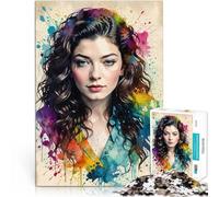 Puzzle Adulte 1000 pièces Portrait Aquarelle Vintage de Lorde Soulagement du Stress avec Affiche et Feuille de Questions correspondantes 26x38cm