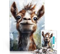 Puzzle Adulte 1000 pièces Portrait d'alpaga Souriant Jouet éducatif intellectuel décompressant Œuvre d'art 52x38cm